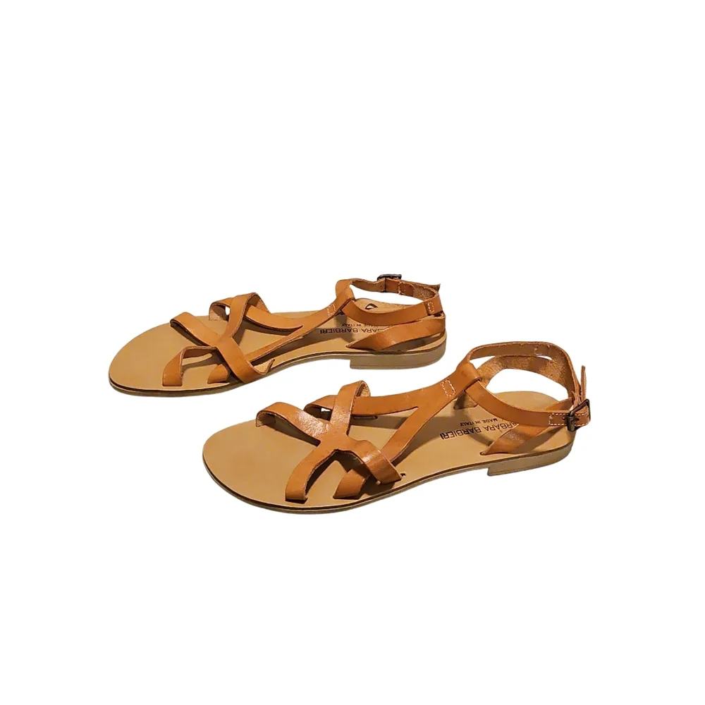 Barbara Barbier Tan Leather Strappy Flat Sandals - Picture 2 of 4